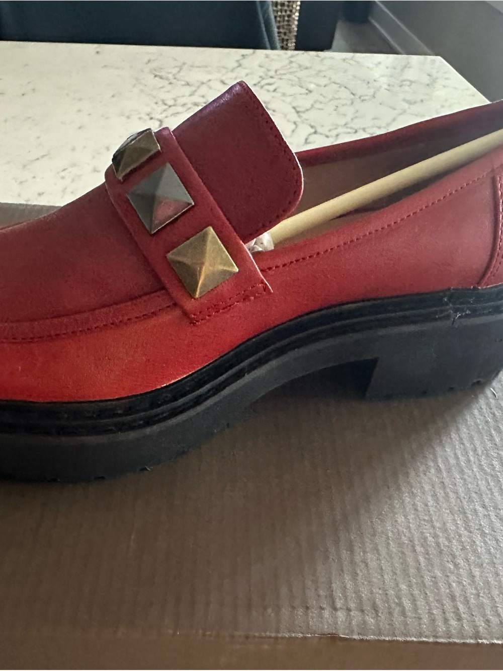 Paolo Red Studded Platform Loafers